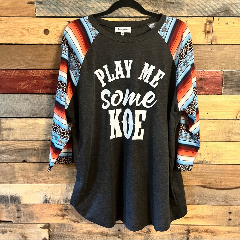 Prissy Jane Play Me Some Koe Wetzel Aztec Print Raglan‎ Sleeve Tee Size XL